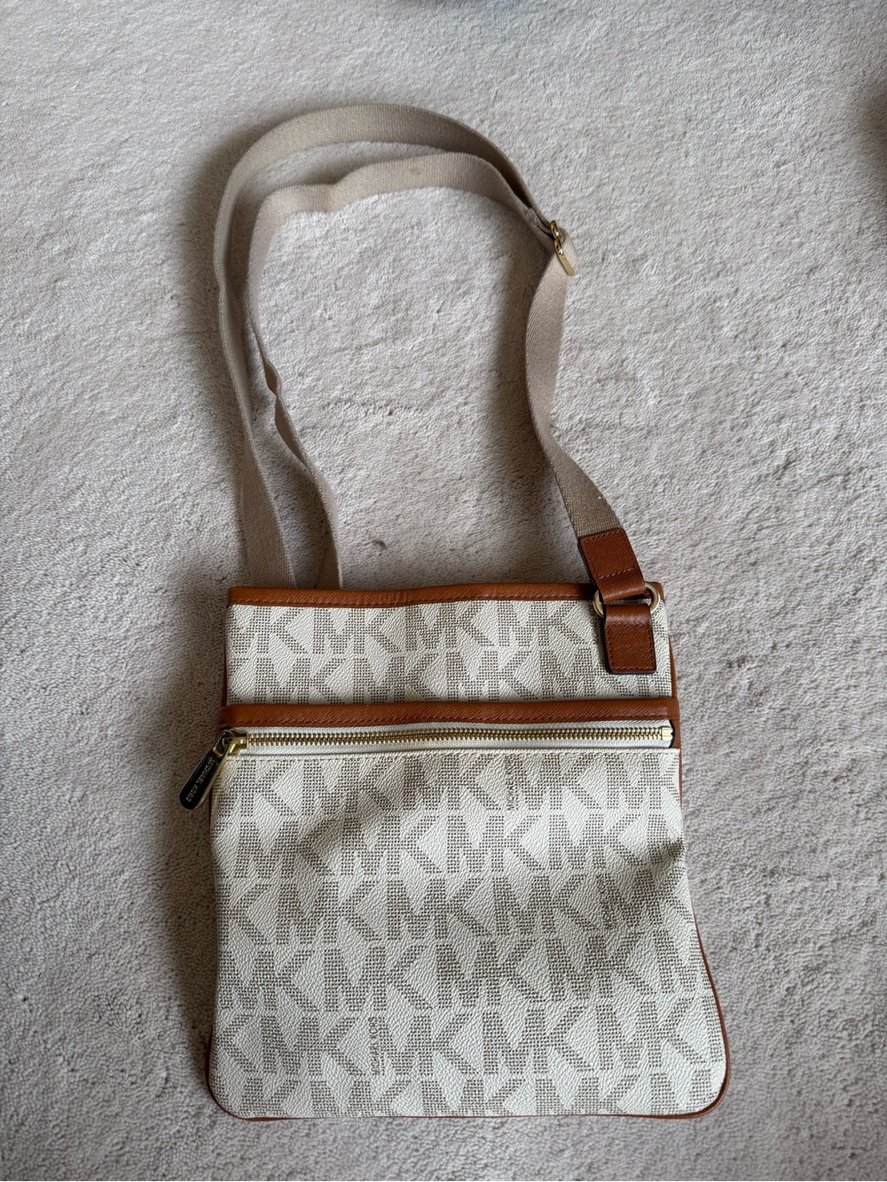 Michael Kors Beige & Brown MK Logo Crossbody Shoulder Bag